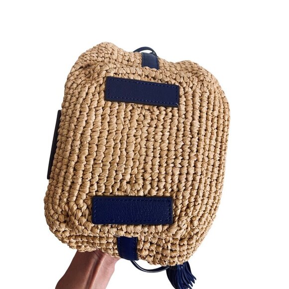 Anya Hindmarch Raffia Drawstring Tote Sz Small in Electric Blue Leather Tassels - Picture 6 of 16